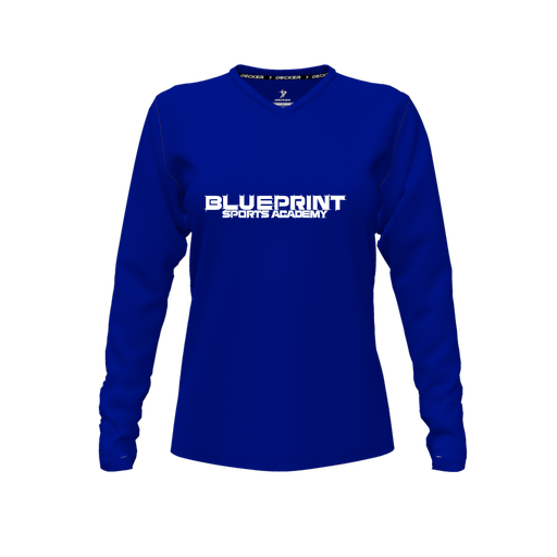 [CUS-DFW-TEES-CMF-VNK-LSL-RYL-FYXS-LOGO1] Comfort T-Shirt (Female Youth XS, Royal, V Neck, Logo 1, Long Sleeve)