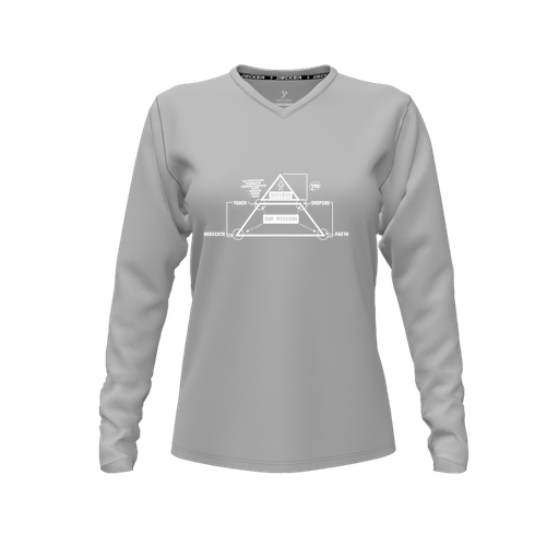 [FTLVCFGY-FYXS-LOGO2] Decker Comfort T-Shirt (Female Youth XS, Gray, V Neck, Logo 2, Long Sleeve)