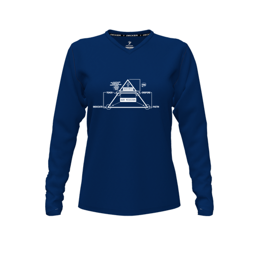 [CUS-DFW-TEES-PER-VNK-LSL-NVY-FYXS-LOGO2] Performance T-Shirt (Female Youth XS, Navy, V Neck, Logo 2, Long Sleeve)
