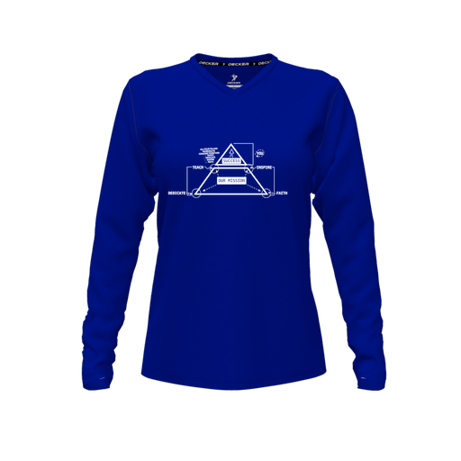 [FTLVPTRY-FYXS-LOGO2] Decker Performance T-Shirt (Female Youth XS, Royal, V Neck, Logo 2, Long Sleeve)