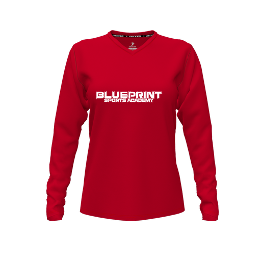 [FTLVPTRD-FYXS-LOGO1] Decker Performance T-Shirt (Female Youth XS, Red, V Neck, Logo 1, Long Sleeve)